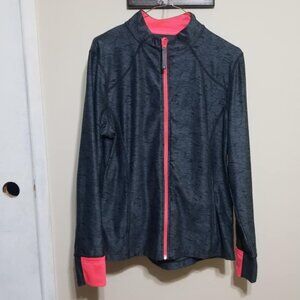 Mondetta Athletic Jacket Large Black Activewear Sporty Thumbholes Full Zip Neon